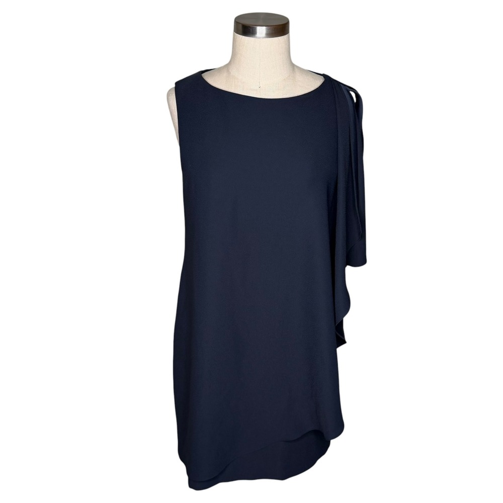 TED BAKER Corat Shift Dress Navy Blue One Shoulder Ruffle Women's TB 1 US Size 4